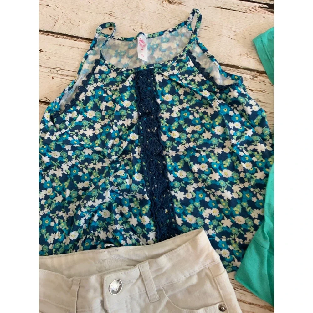 Justice Girls Lot Size 8 Hope Tee Floral Tank‎ White Lace Pineapple Shorts